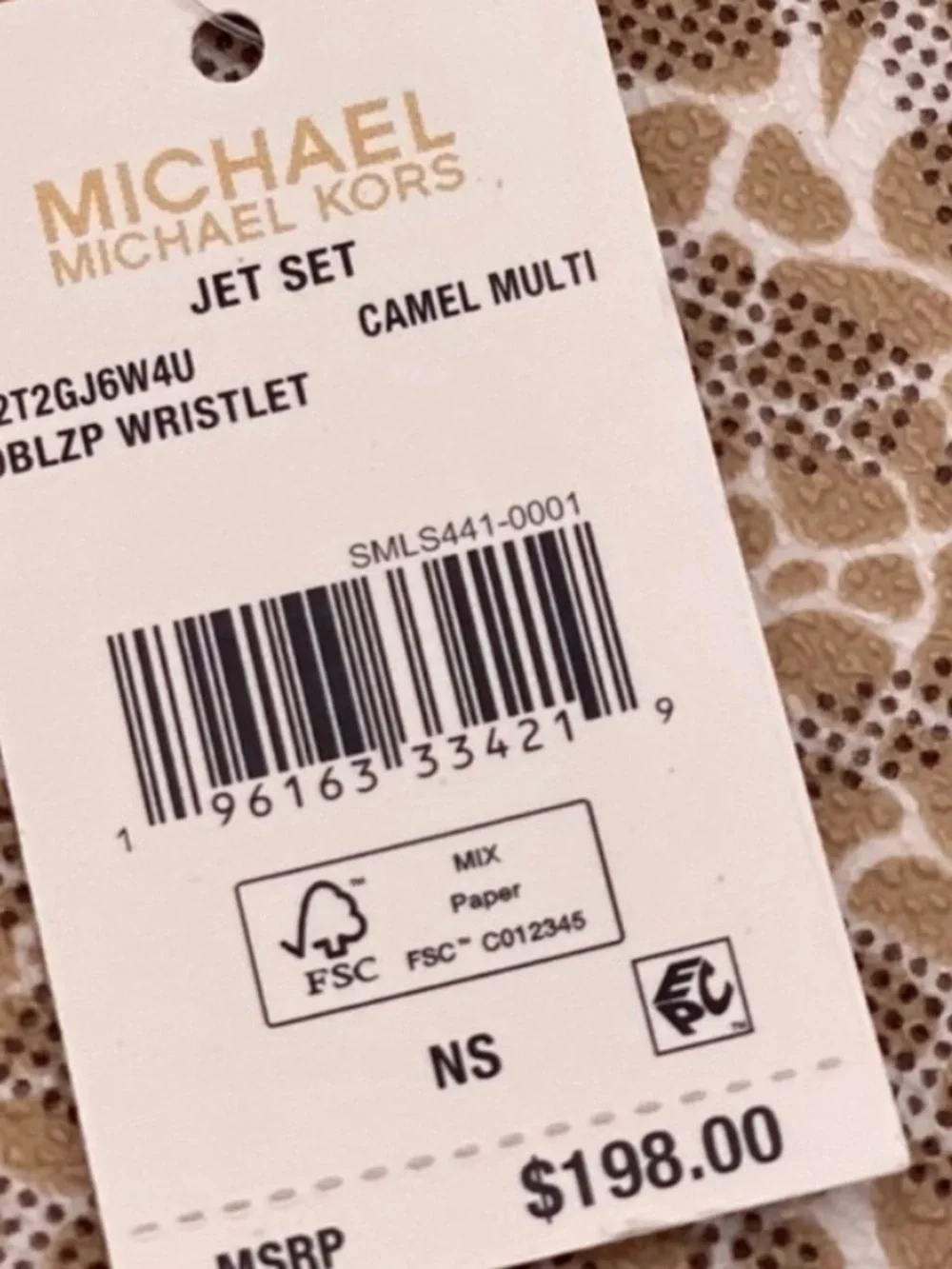Michael Kors Animal Print Wristlet in Khaki and Cream with Gold Hardware